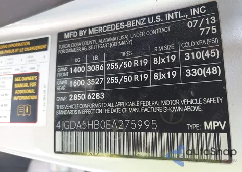 2014 Mercedes-Benz Ml 350 4Matic z USA, uszkodzony, nr VIN 4JGDA5HB0EA275995